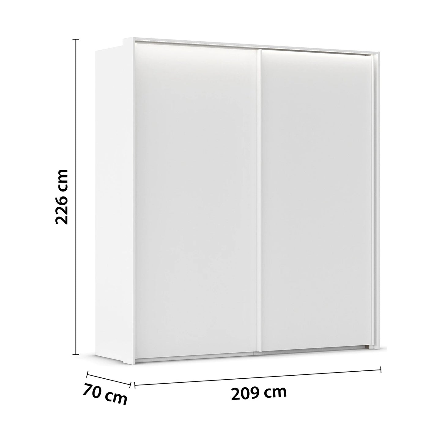 Rauch Taro 2 Door Sliding Wardrobe 200cm in Alpine White finish with Dimensions
