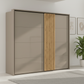 Rauch Tegio Large 2 Door Sliding Wardrobe in Fango Glass with Light Oak Decking on the Door and Passepartout Frame
