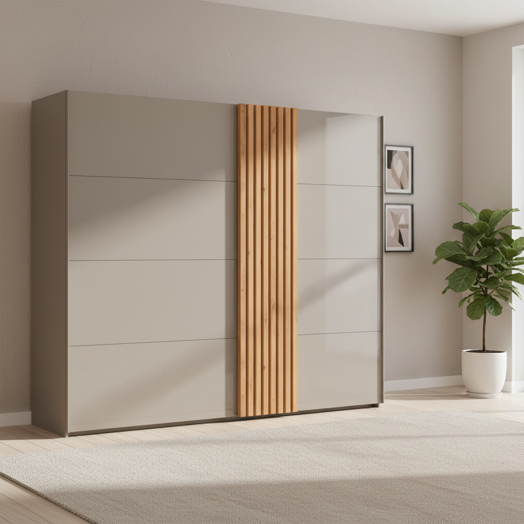 Rauch Tegra Fusion Fango Glass and Wild Oak Sliding Door Wardrobe