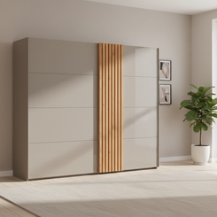 Rauch Tegra Fusion Fango Glass and Wild Oak Sliding Door Wardrobe