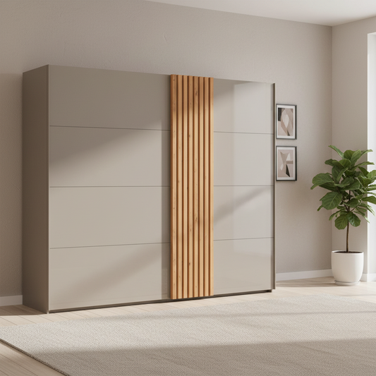 Rauch Tegra Fusion Fango Glass and Wild Oak Sliding Door Wardrobe