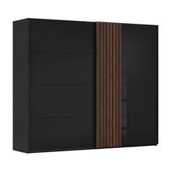 Rauch Tegra Fusion Black Glass and Walnut Oak Sliding Door Wardrobe