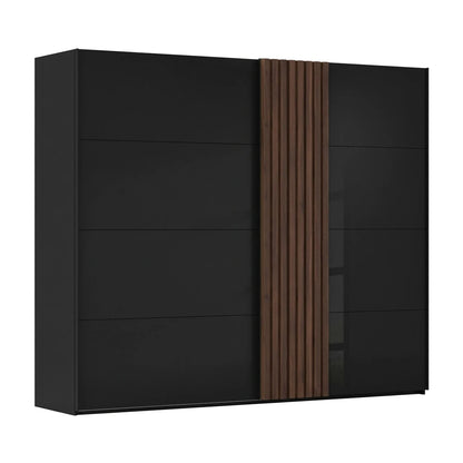 Rauch Tegra Fusion Black Glass and Walnut Oak Sliding Door Wardrobe