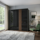 Rauch Tegra Fusion Black Glass and Walnut Oak Sliding Door Wardrobe