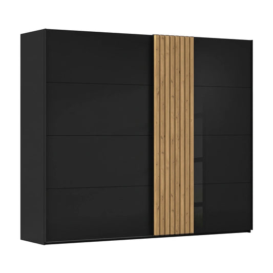 Rauch Tegra Fusion Black Glass and Wild Oak Sliding Door Wardrobe