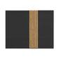 Black panel wardrobe with a vertical wooden strip in the center on a white background