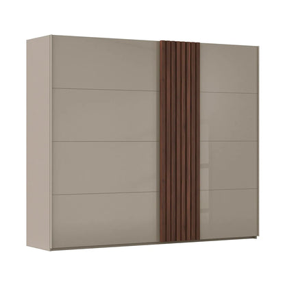 Rauch Tegra Fusion Fango Glass and Walnut Oak Sliding Door Wardrobe