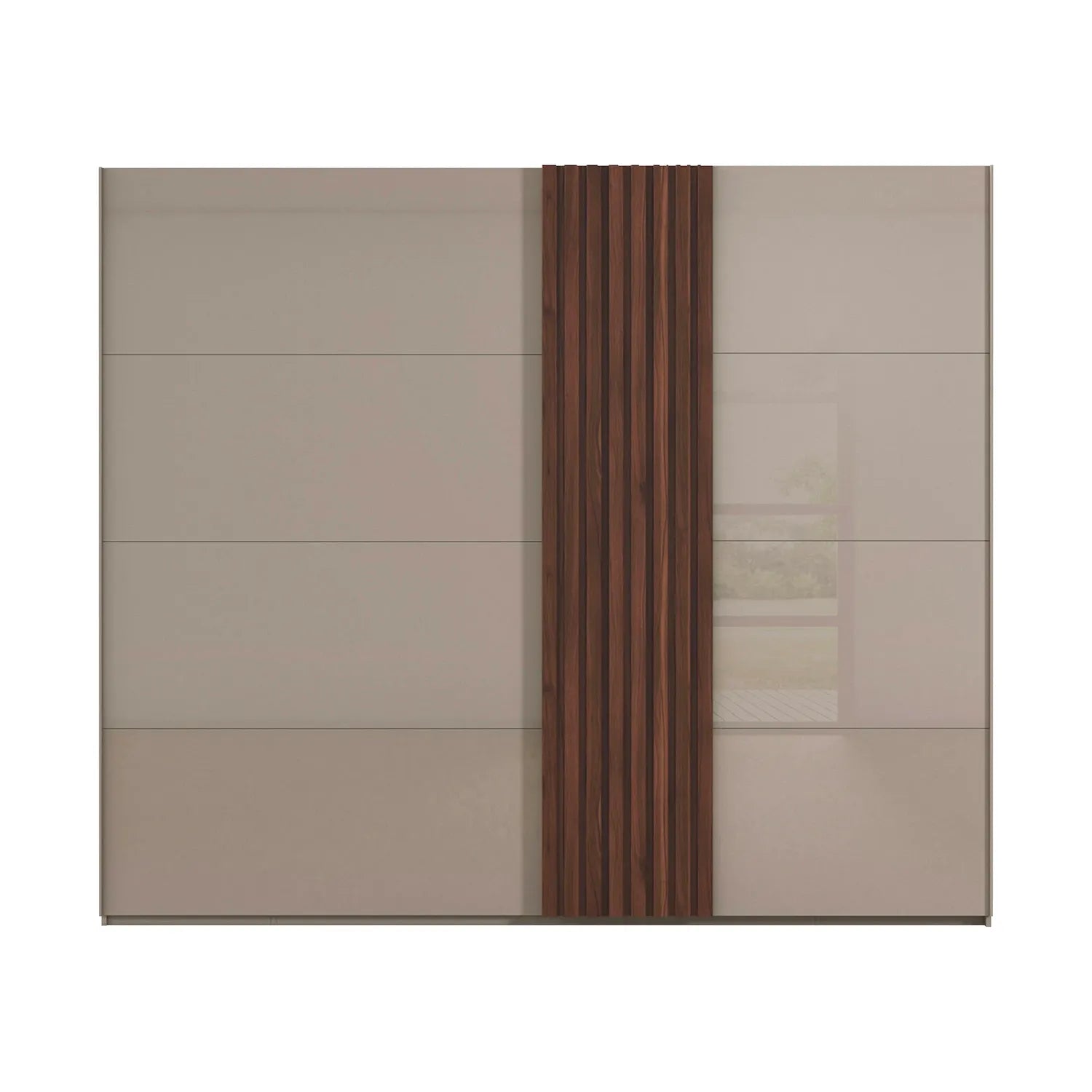 Rauch Tegra Fusion Fango Glass and Walnut Oak Sliding Door Wardrobe - Front view