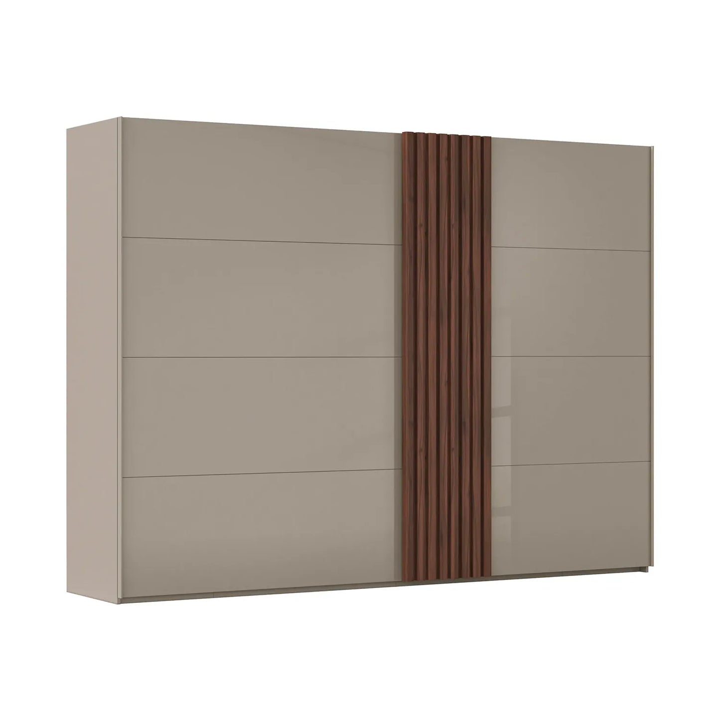 Rauch Tegra Fusion Fango Glass and Walnut Oak Sliding Door Wardrobe - Side Angle view