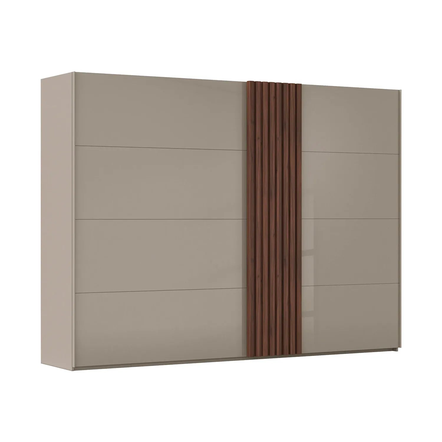 Rauch Tegra Fusion Fango Glass and Walnut Oak Sliding Door Wardrobe - Side Angle view