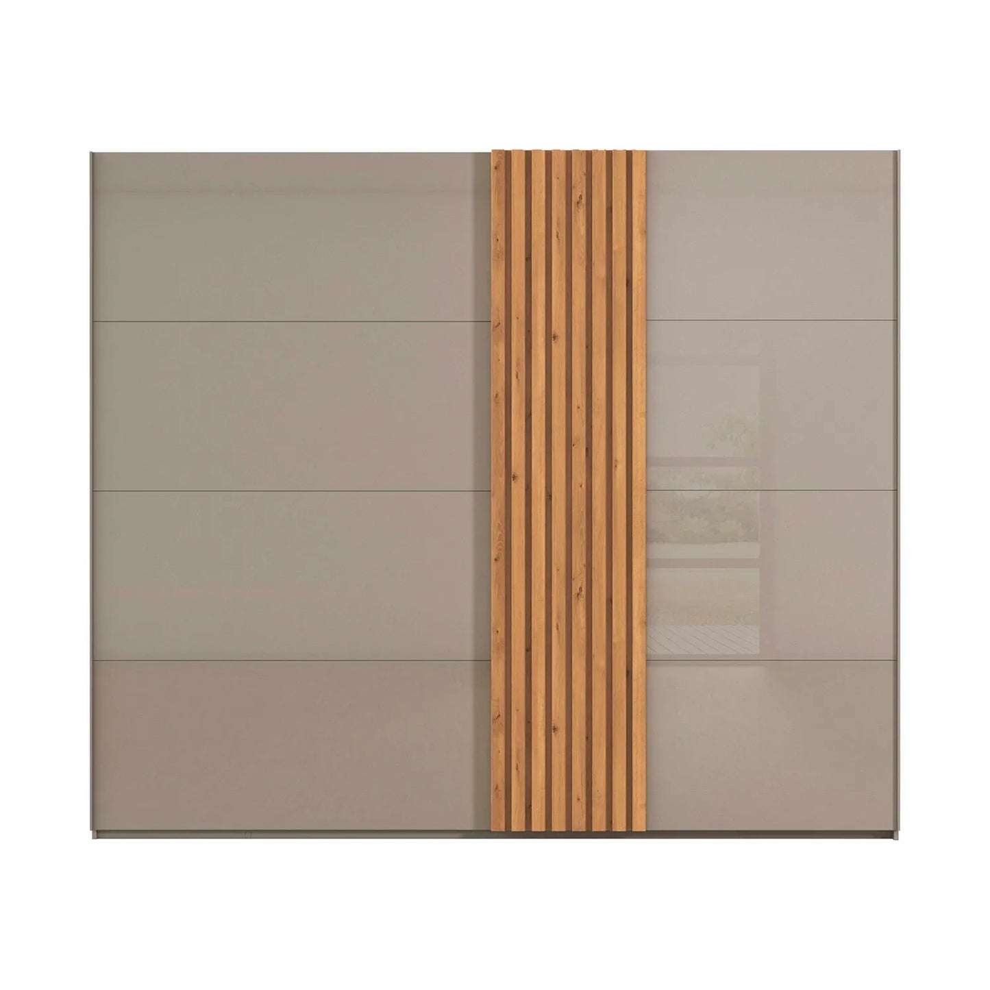 Rauch Tegra Fusion Fango Glass and Wild Oak Sliding Door Wardrobe - Front view