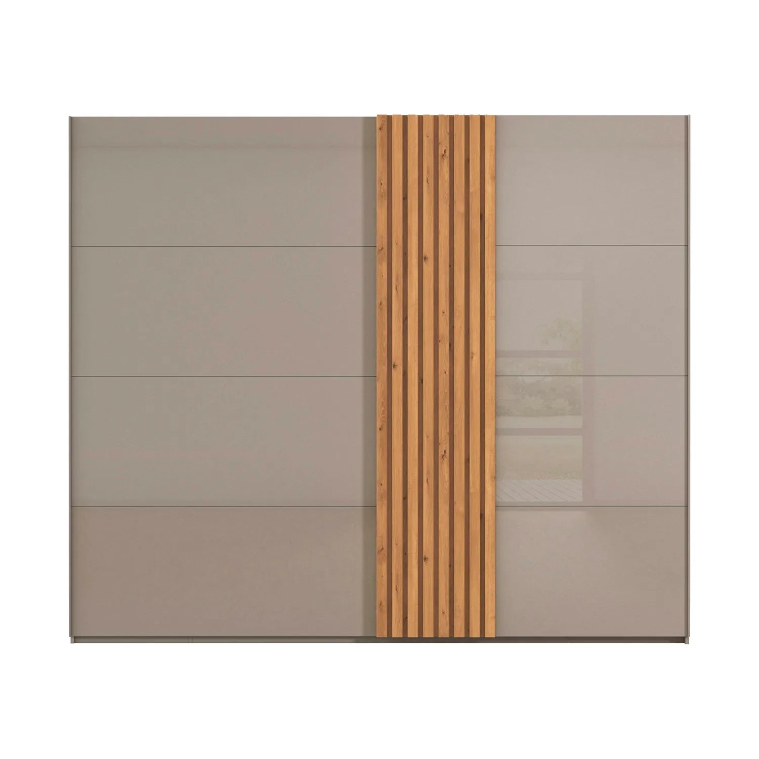 Rauch Tegra Fusion Fango Glass and Wild Oak Sliding Door Wardrobe - Front view