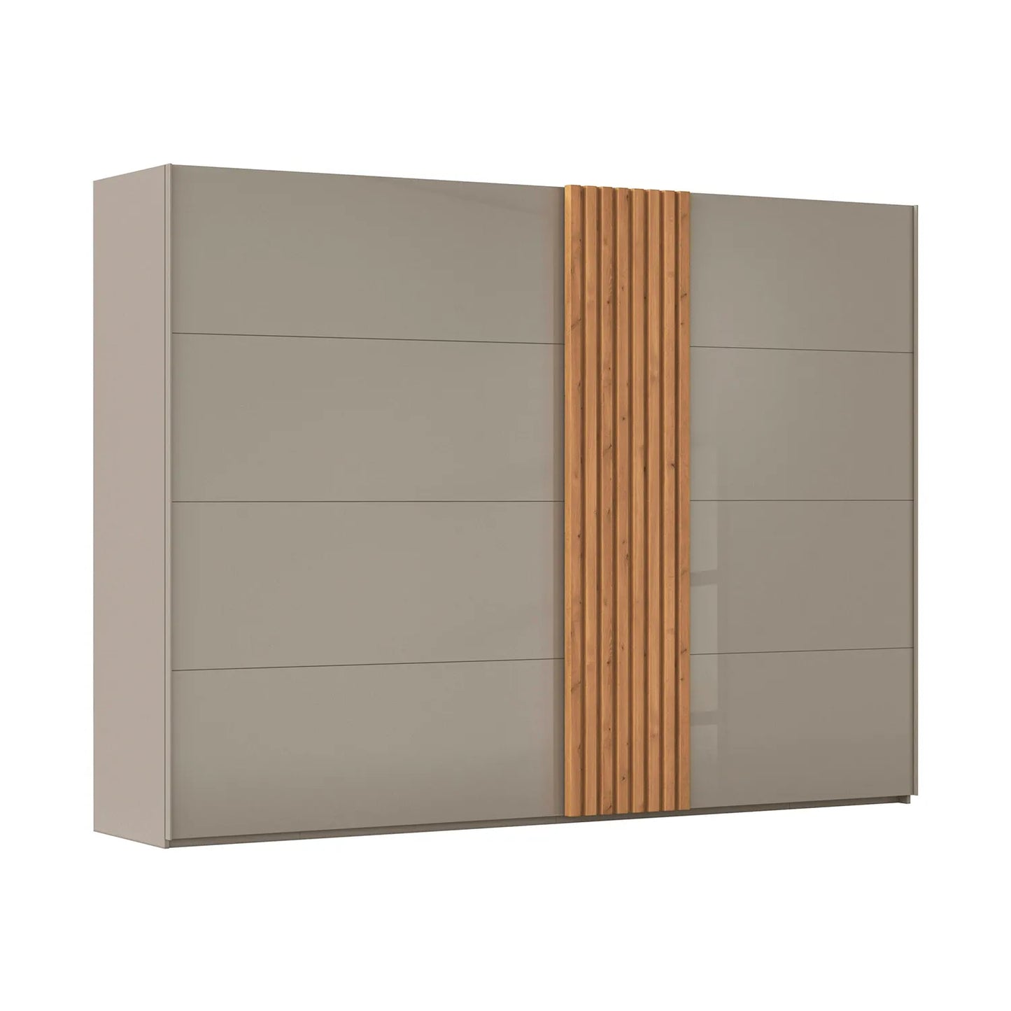 Rauch Tegra Fusion Fango Glass and Wild Oak Sliding Door Wardrobe - Side Angle view