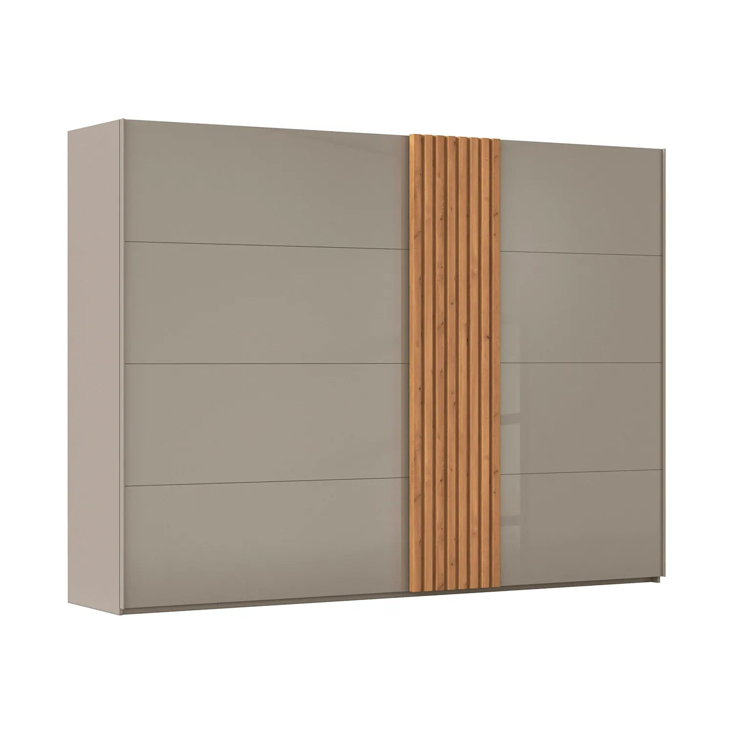 Rauch Tegra Fusion Fango Glass and Wild Oak Sliding Door Wardrobe - Side Angle view