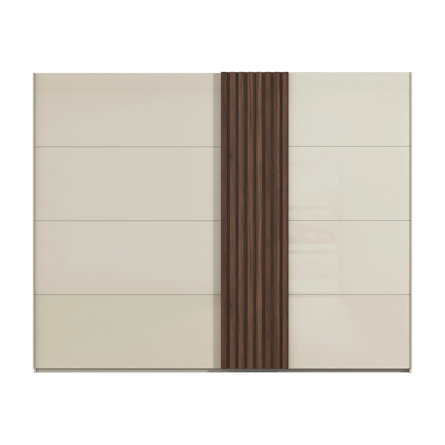 Rauch Tegra Fusion Champagne Glass and Walnut Oak Sliding Door Wardrobe - Front view