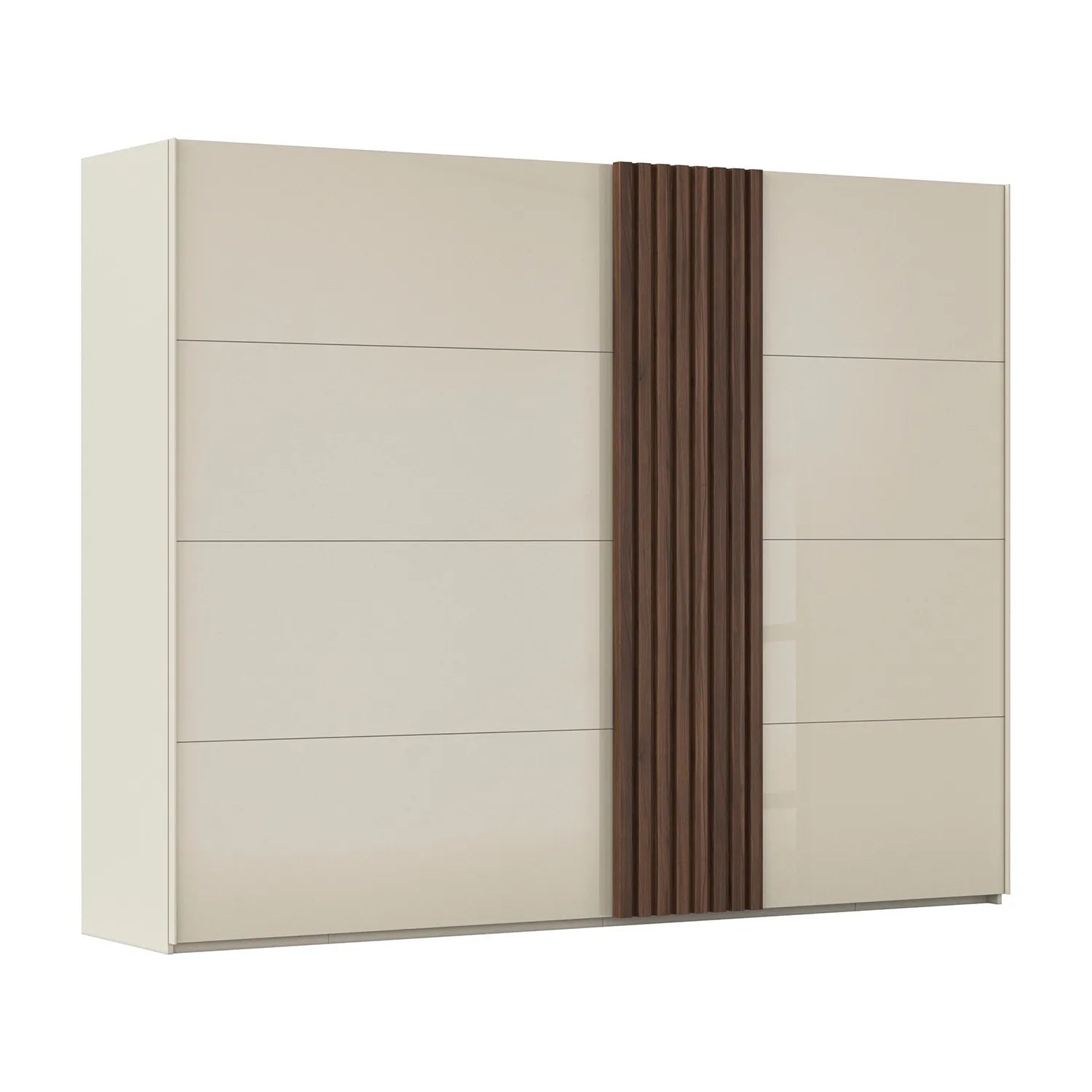 Rauch Tegra Fusion Champagne Glass and Walnut Oak Sliding Door Wardrobe - Side Angle view