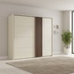 Modern Glamorous Rauch Tegio Champagne 2 Door Sliding Wardrobe with Walnut Oak Panels on the Door and Passepartout frame