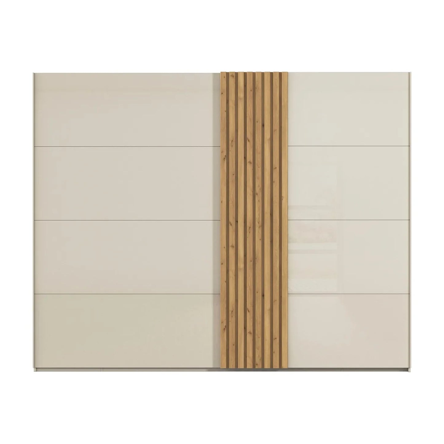 Rauch Tegra Fusion Champagne Glass and Wild Oak Sliding Door Wardrobe - Front view