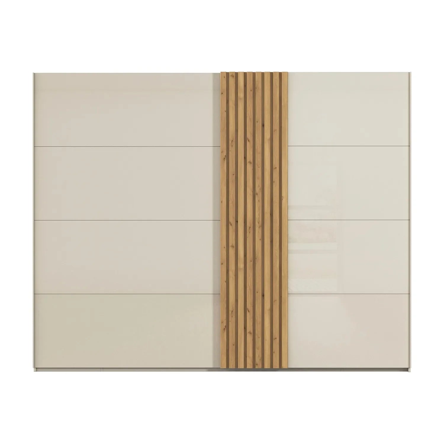 Rauch Tegra Fusion Champagne Glass and Wild Oak Sliding Door Wardrobe - Front view