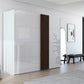 Rauch Tegra Fusion White Glass and Walnut Oak Sliding Door Wardrobe - Styled in a Bedroom
