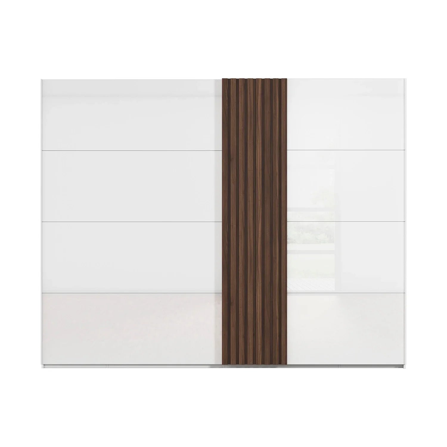 Rauch Tegra Fusion White Glass and Walnut Oak Sliding Door Wardrobe - Front view