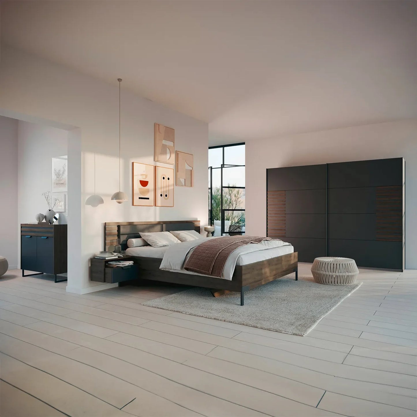 Vestro Metallic Grey Sliding Door Wardrobe - Styled in a Beautiful Bedroom