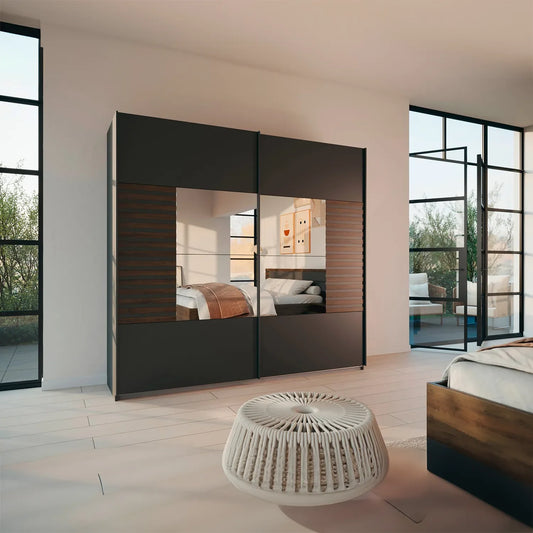 Vestro Metallic Grey Sliding Door Wardrobe With Mirror - Styled in a Bedroom