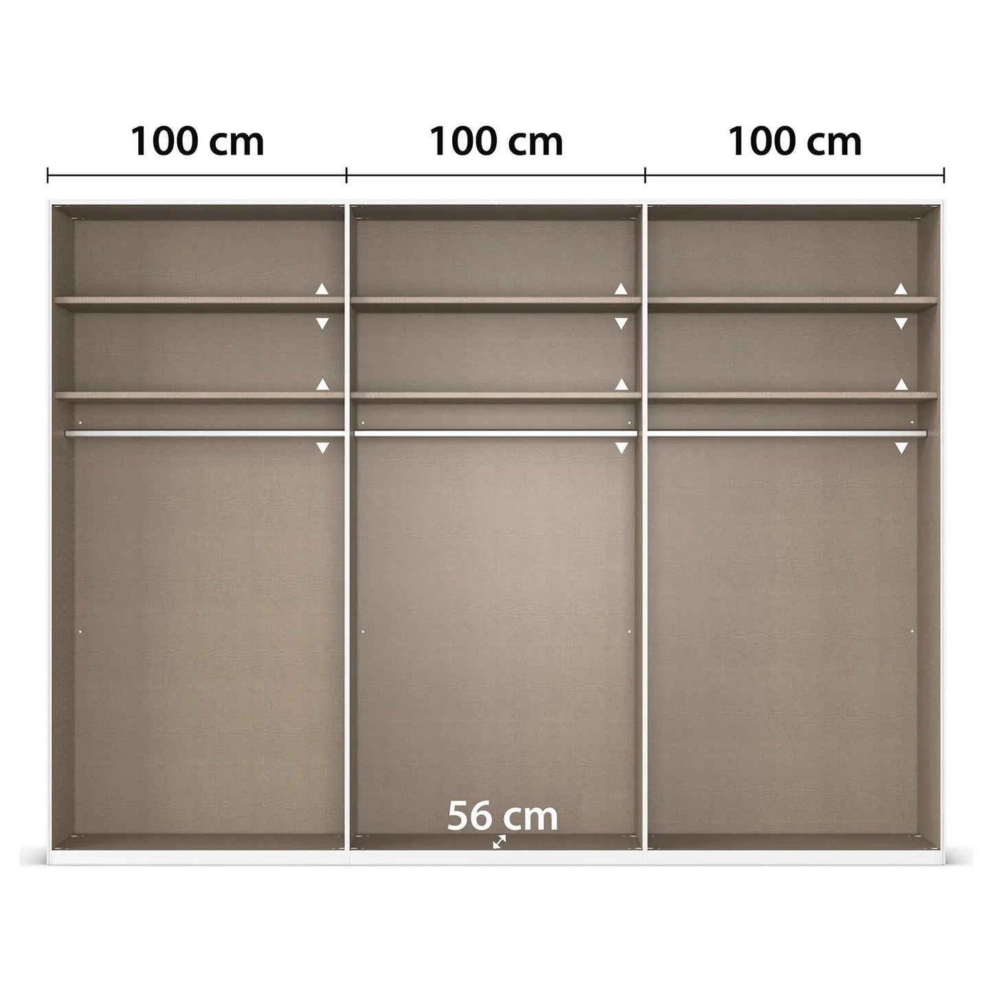 Internal dimensions of the Rauch Lumia Graphite 3 Door Sliding Wardrobe with Transparent Glass