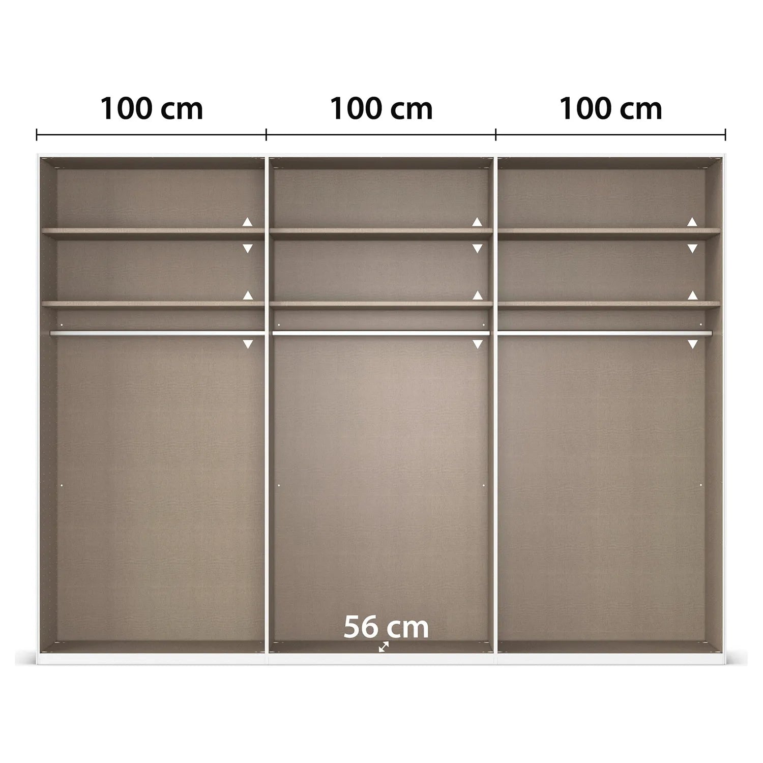 Internal dimensions of the Rauch Lumia Graphite 3 Door Sliding Wardrobe with Transparent Glass