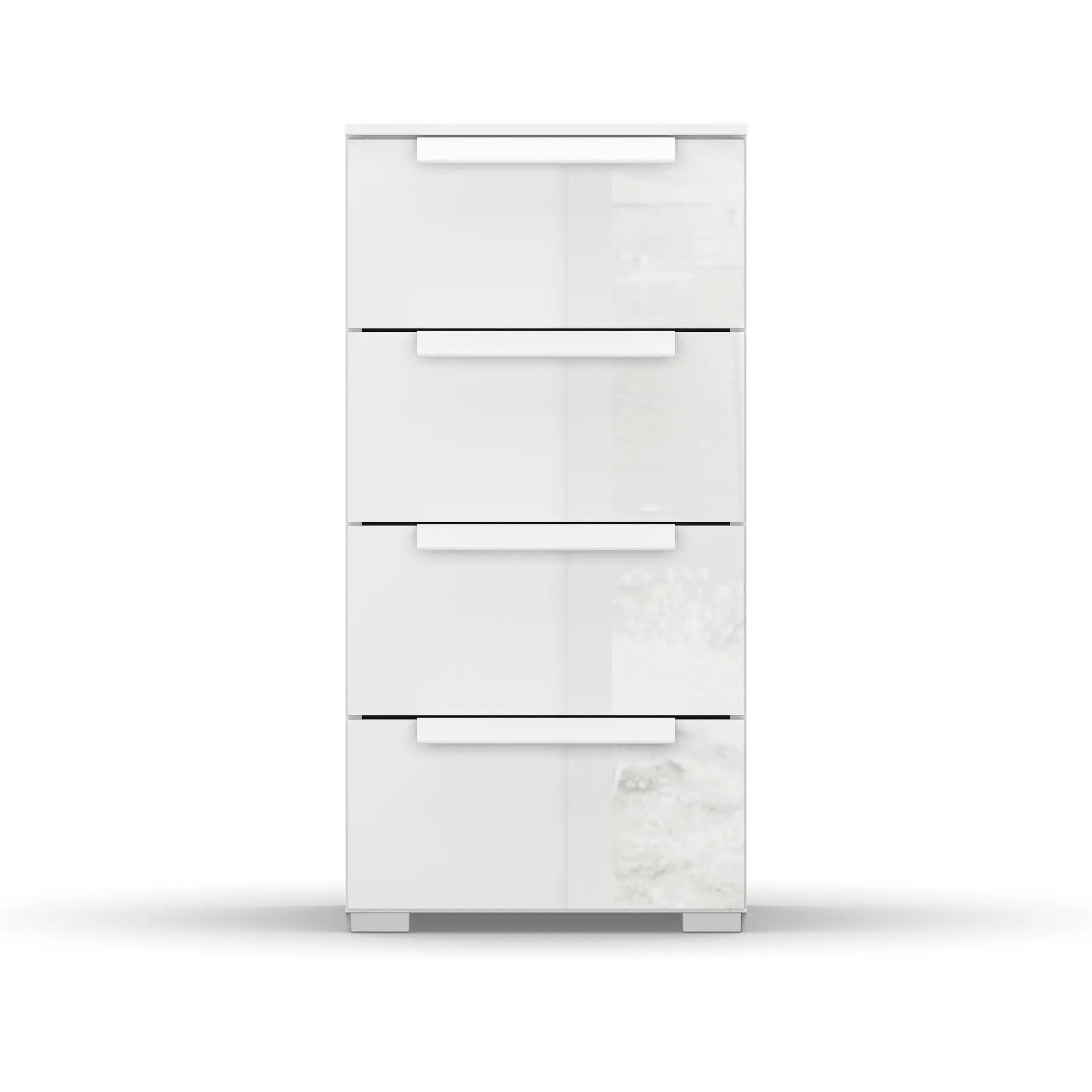 Rauch Perth 4 Drawer White Glass Narrow Chest - Front view