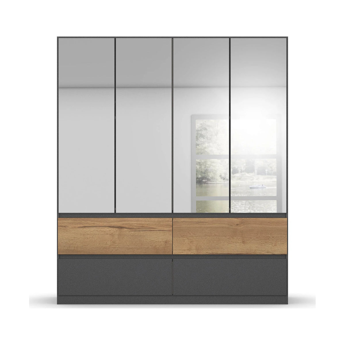 Winnipeg Metallic Grey With Mirror 4 Door Wardrobe with Drawers – W181CM