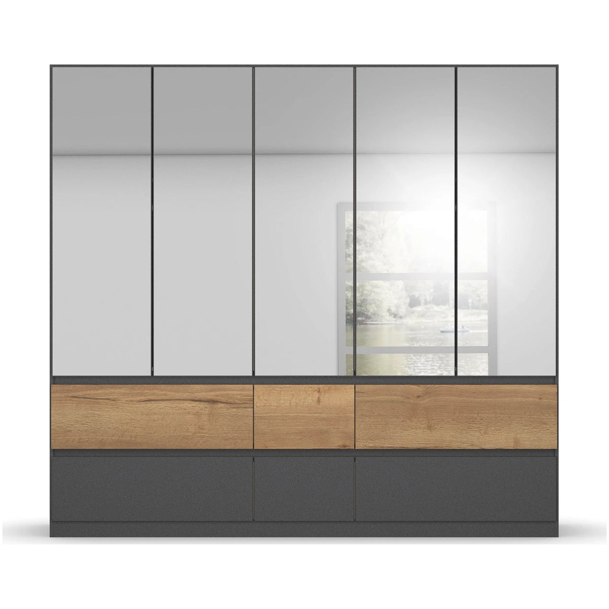 Winnipeg Metallic Grey With Mirror 5 Door Wardrobe with Drawers - W226CM