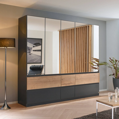 Winnipeg Metallic Grey With Mirror 5 Door Wardrobe with Drawers - W226CM