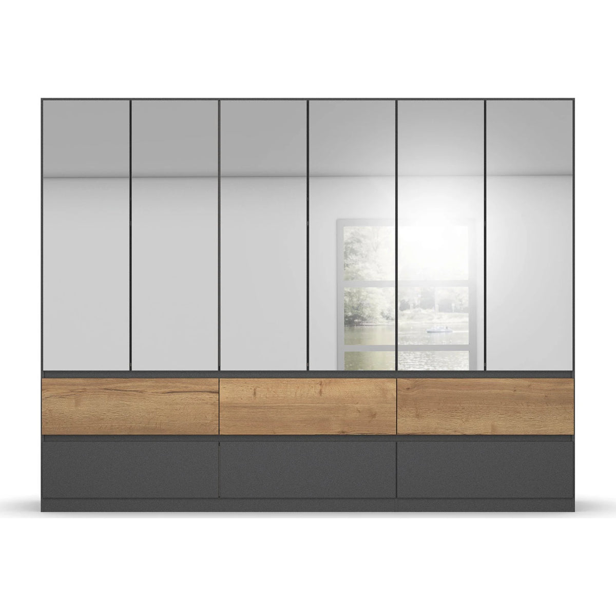 Winnipeg Metallic Grey With Mirror 6 Door Wardrobe with Drawers - W271CM