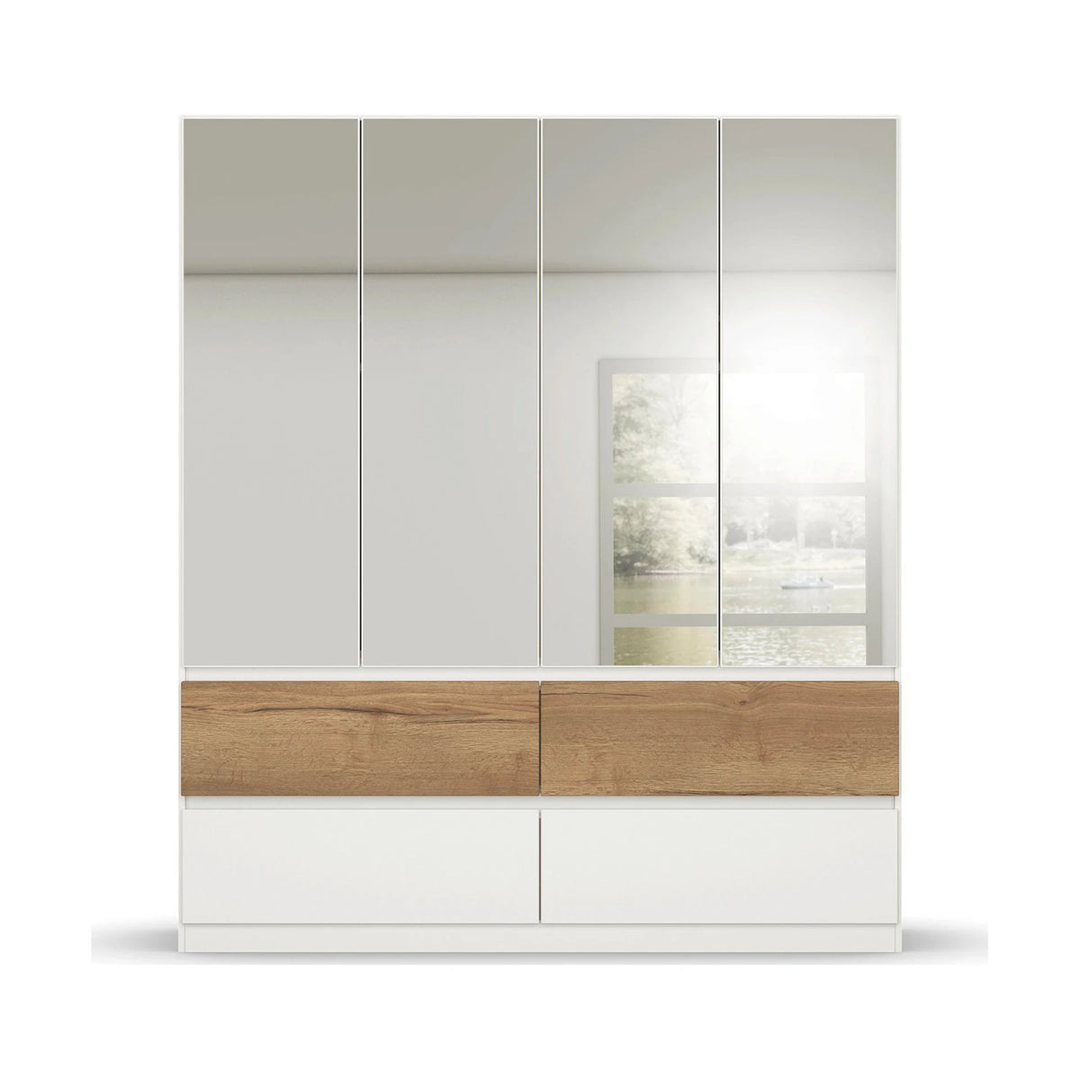 Winnipeg Alpine White With Mirror 4 Door Wardrobe with Drawers - W181CM