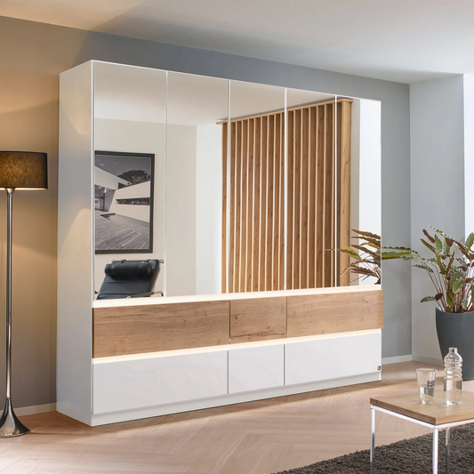Winnipeg Alpine White With Mirror 5 Door Wardrobe with Drawers - W226CM