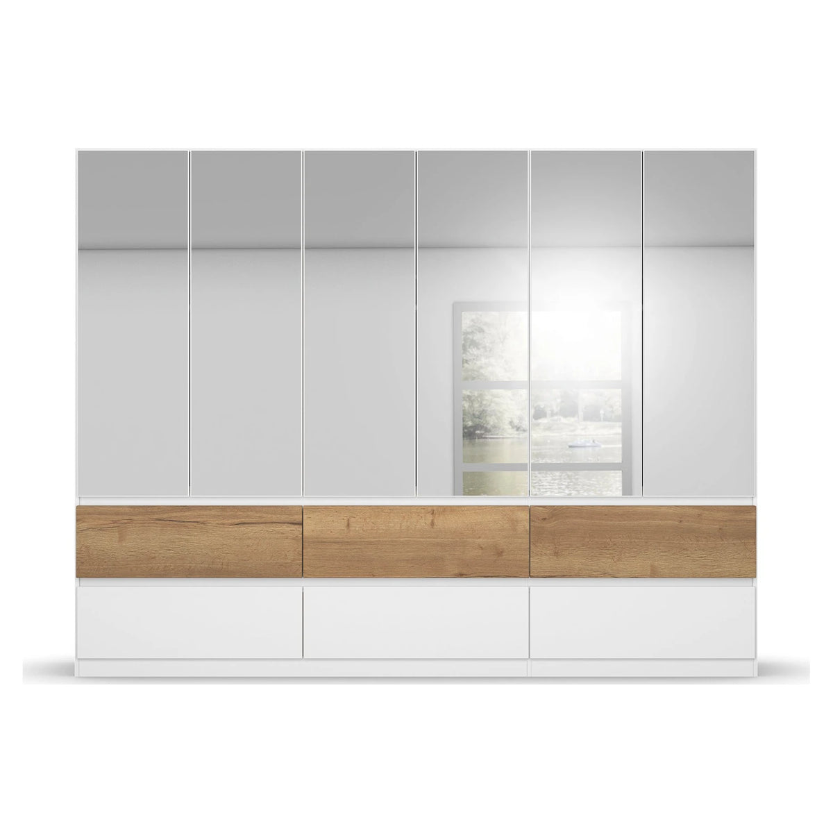 Winnipeg Alpine White With Mirror 6 Door Wardrobe with Drawers - W271CM