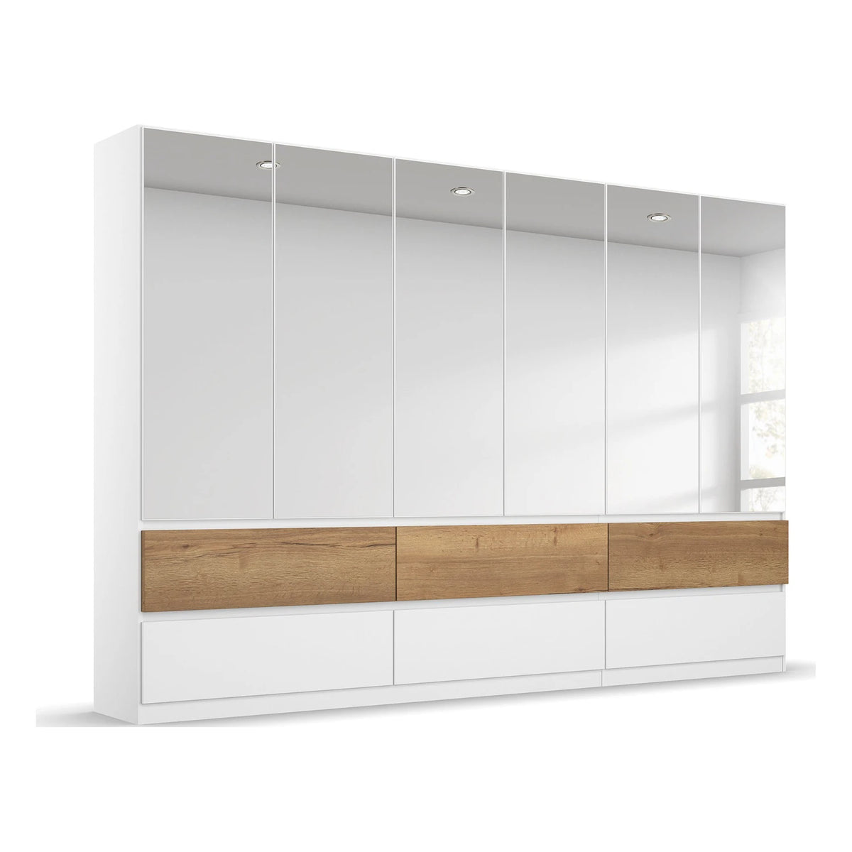Winnipeg Alpine White With Mirror 6 Door Wardrobe with Drawers - W271CM
