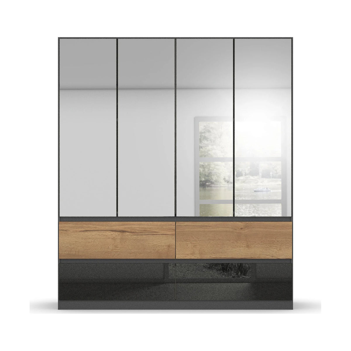 Winnipeg Metallic Grey With Mirror 4 Door Wardrobe with Drawers – W181CM