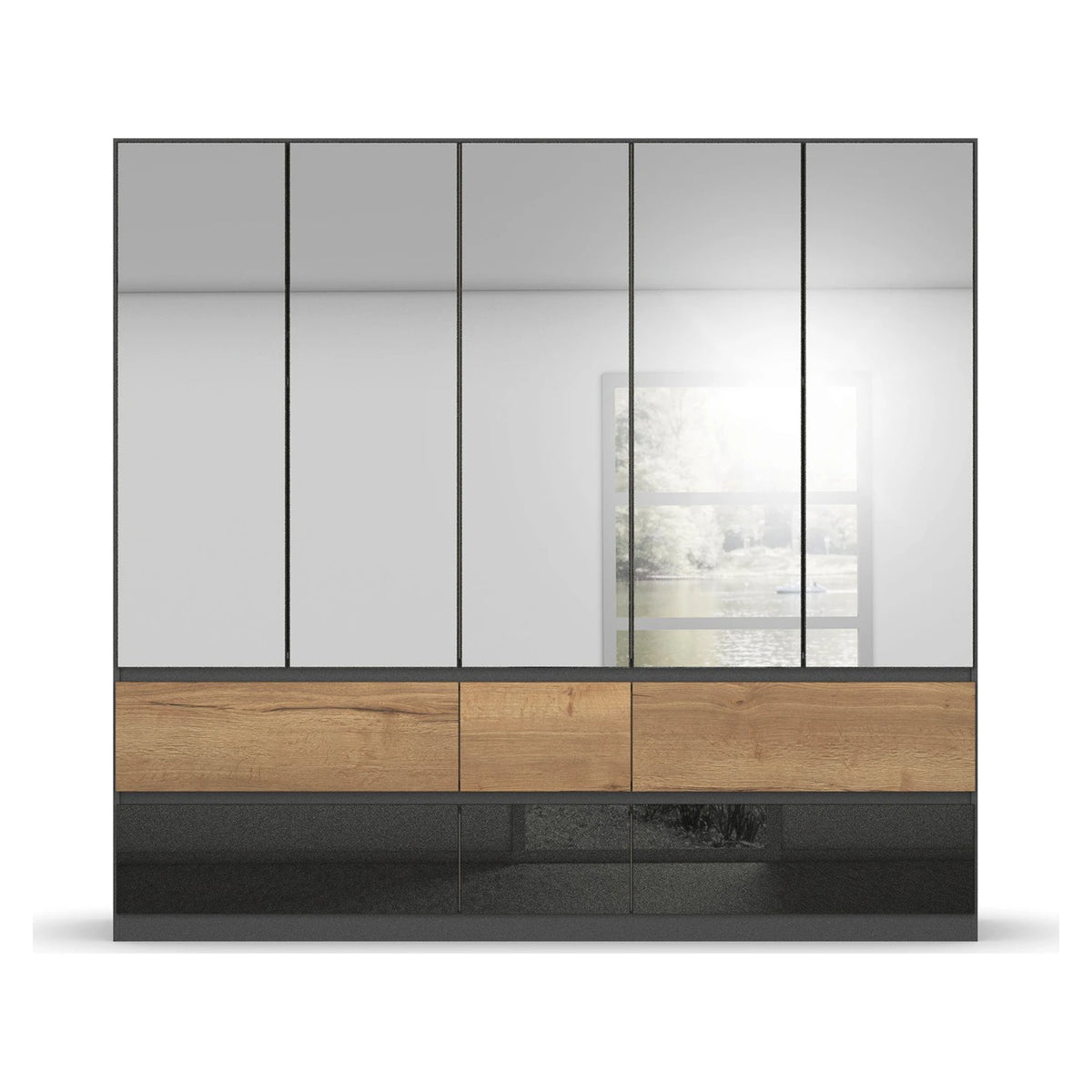 Winnipeg Metallic Grey With Mirror 5 Door Wardrobe with Drawers - W226CM