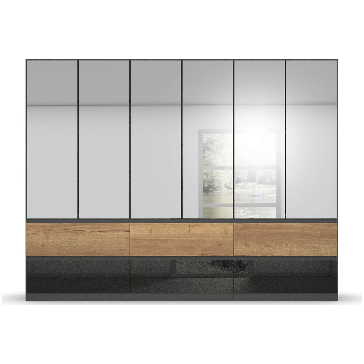 Winnipeg Metallic Grey With Mirror 6 Door Wardrobe with Drawers - W271CM