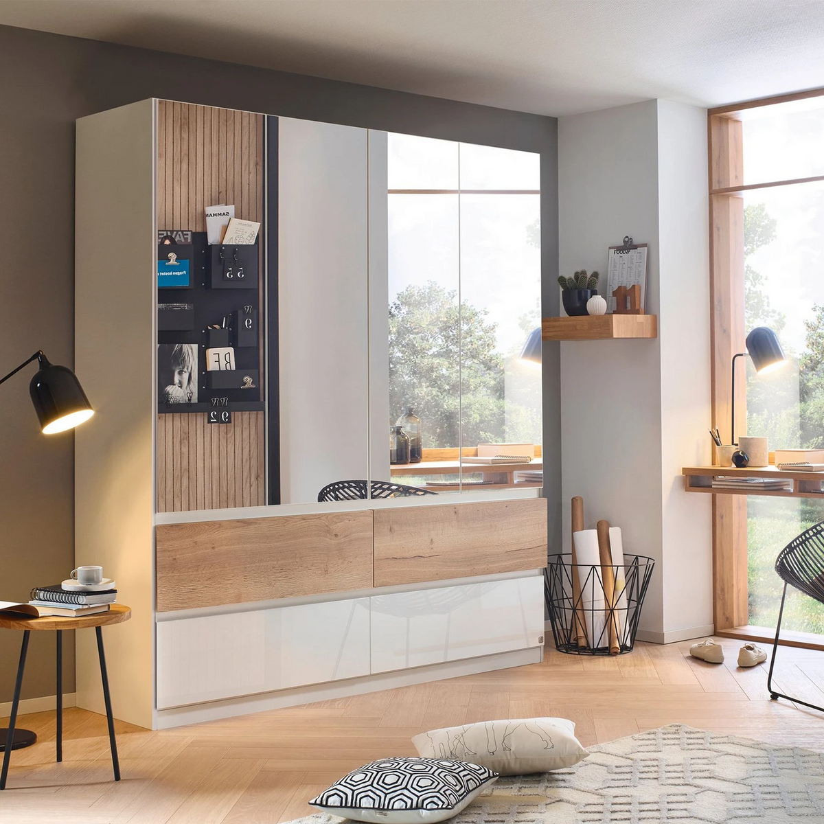 Winnipeg Alpine White With Mirror 4 Door Wardrobe with Drawers - W181CM