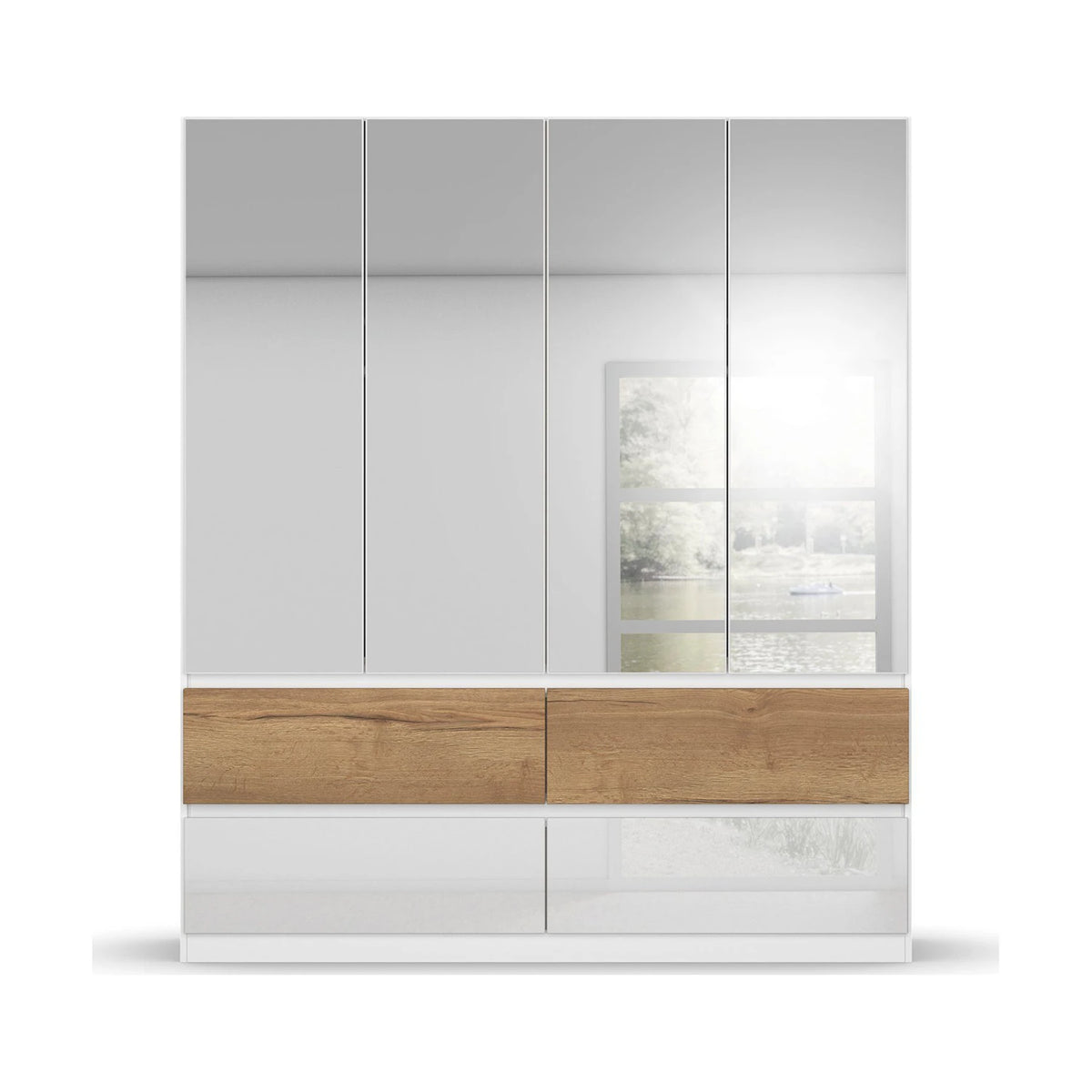 Winnipeg Alpine White With Mirror 4 Door Wardrobe with Drawers - W181CM