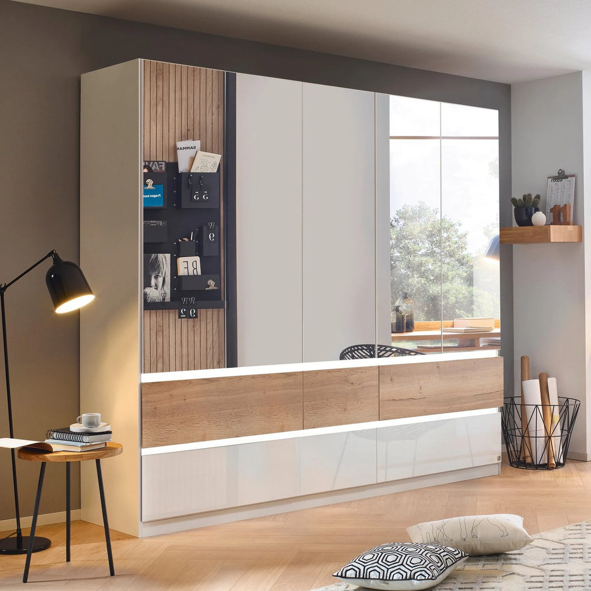 Winnipeg Alpine White With Mirror 5 Door Wardrobe with Drawers - W226CM