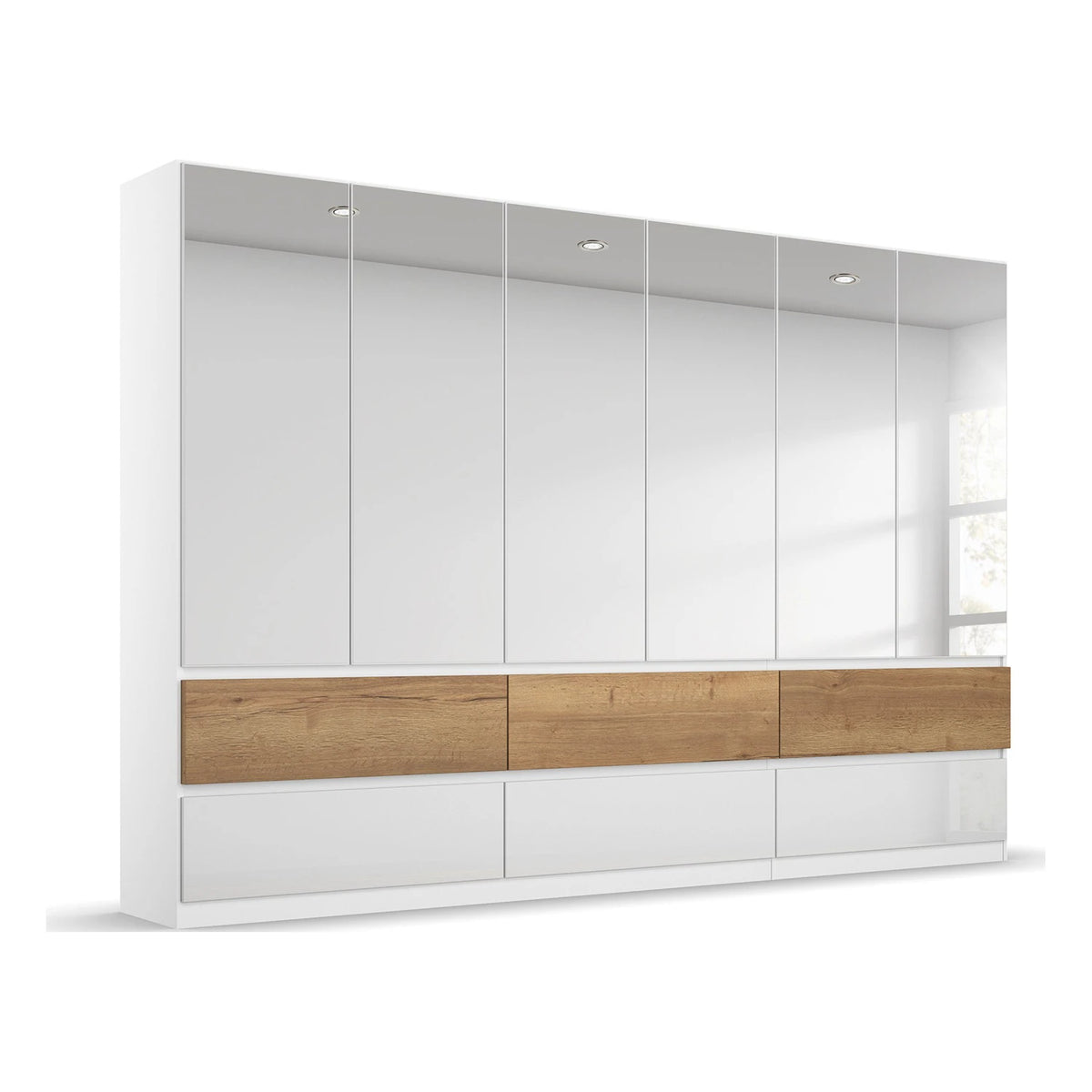 Winnipeg Alpine White With Mirror 6 Door Wardrobe with Drawers - W271CM