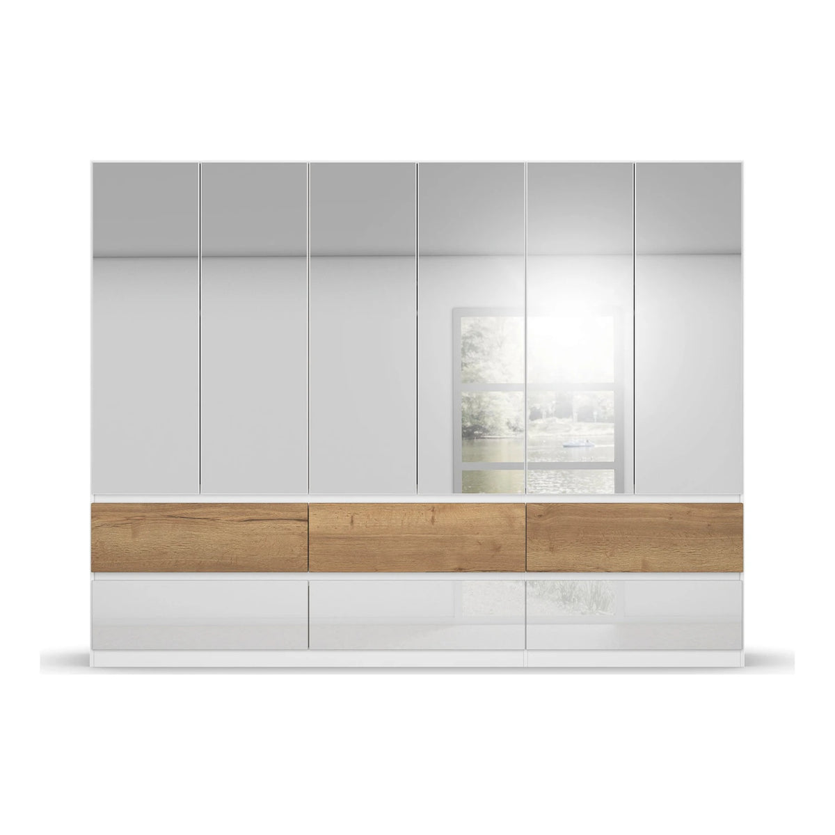 Winnipeg Alpine White With Mirror 6 Door Wardrobe with Drawers - W271CM