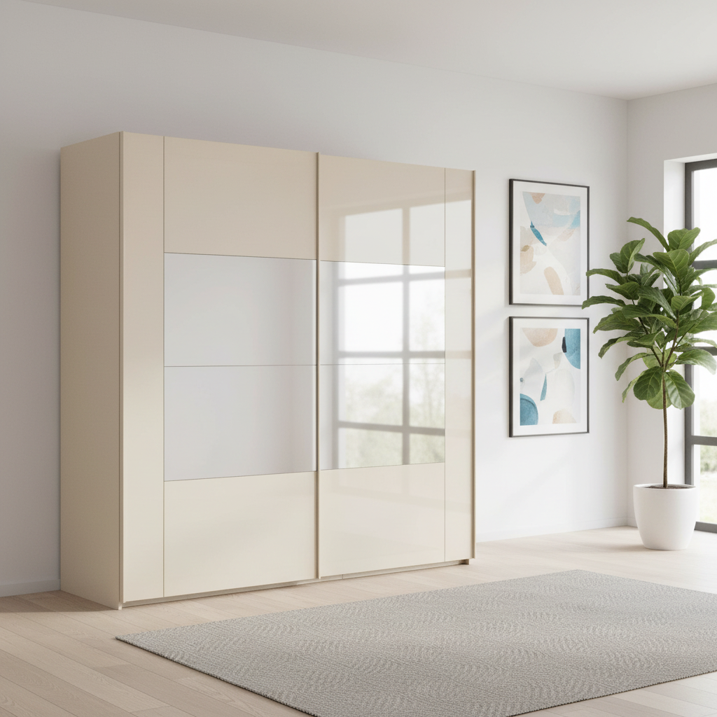 Shop the Rauch Miramar Frame 226cm Champagne Glass Sliding Wardrobe with mirror, free assembly, premium storage and 10-year warranty.