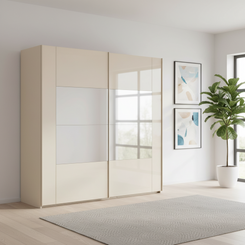 Shop the Rauch Miramar Frame 226cm Champagne Glass Sliding Wardrobe with mirror, free assembly, premium storage and 10-year warranty.