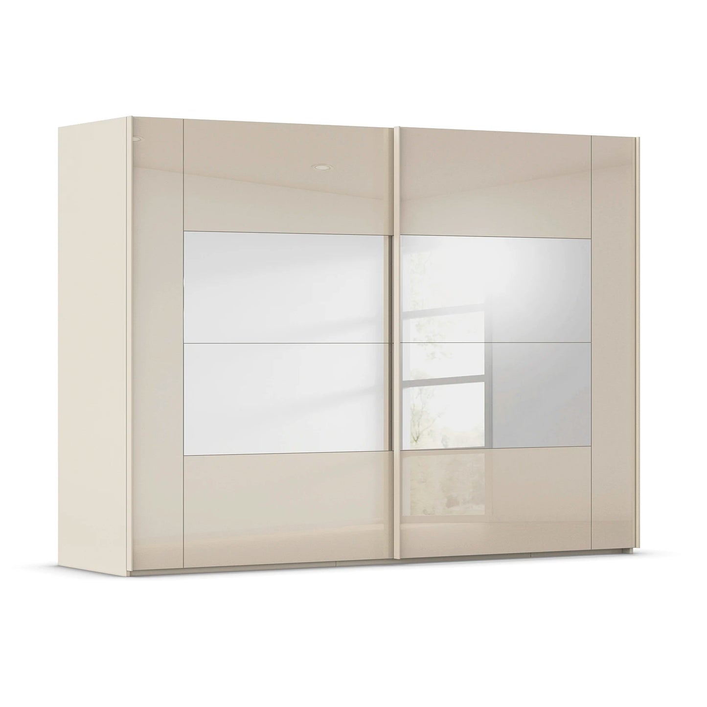 Luxury German sliding wardrobe with champagne glass finish and premium storage