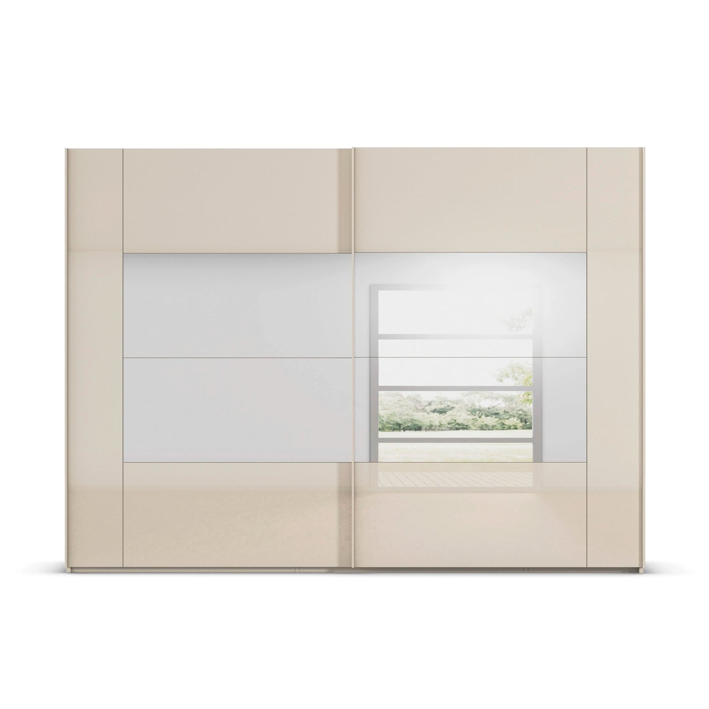 Miramar Frame wardrobe with mirror doors and champagne glass panels